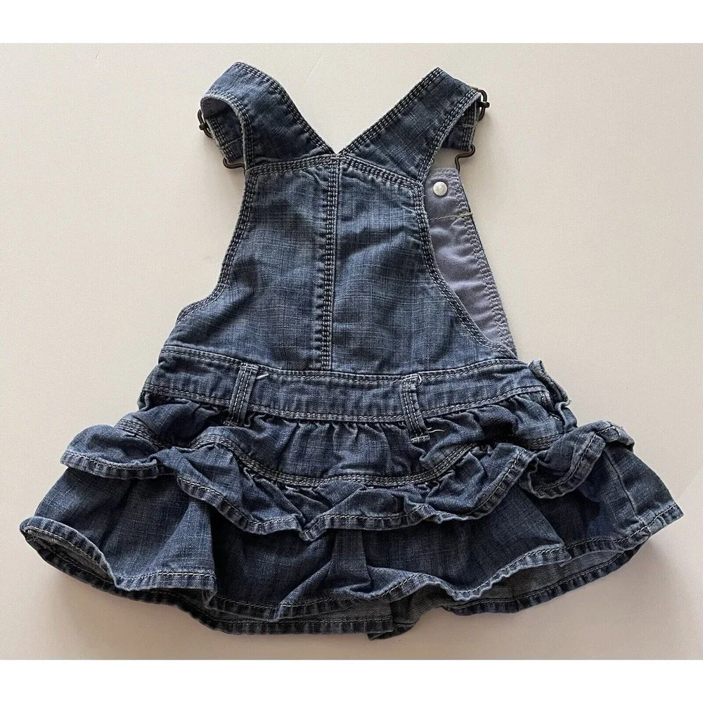 Baby Gap Overall Denim Dress Girls 3-6 mos Ruffled Jean Blue - Picture 5 of 5